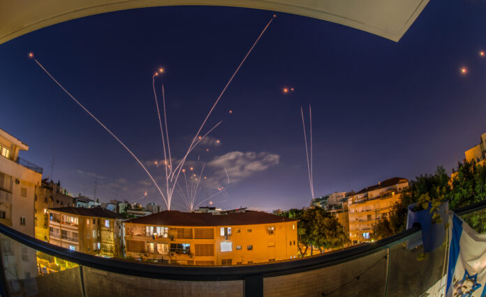 Iron,Dome,Rocket,Interceptions,Of,Hamas,Rockets-,Southern,Israel-,Night
